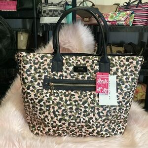 Trina Turk NWT large Leopard vegan leather tote with gold hardware